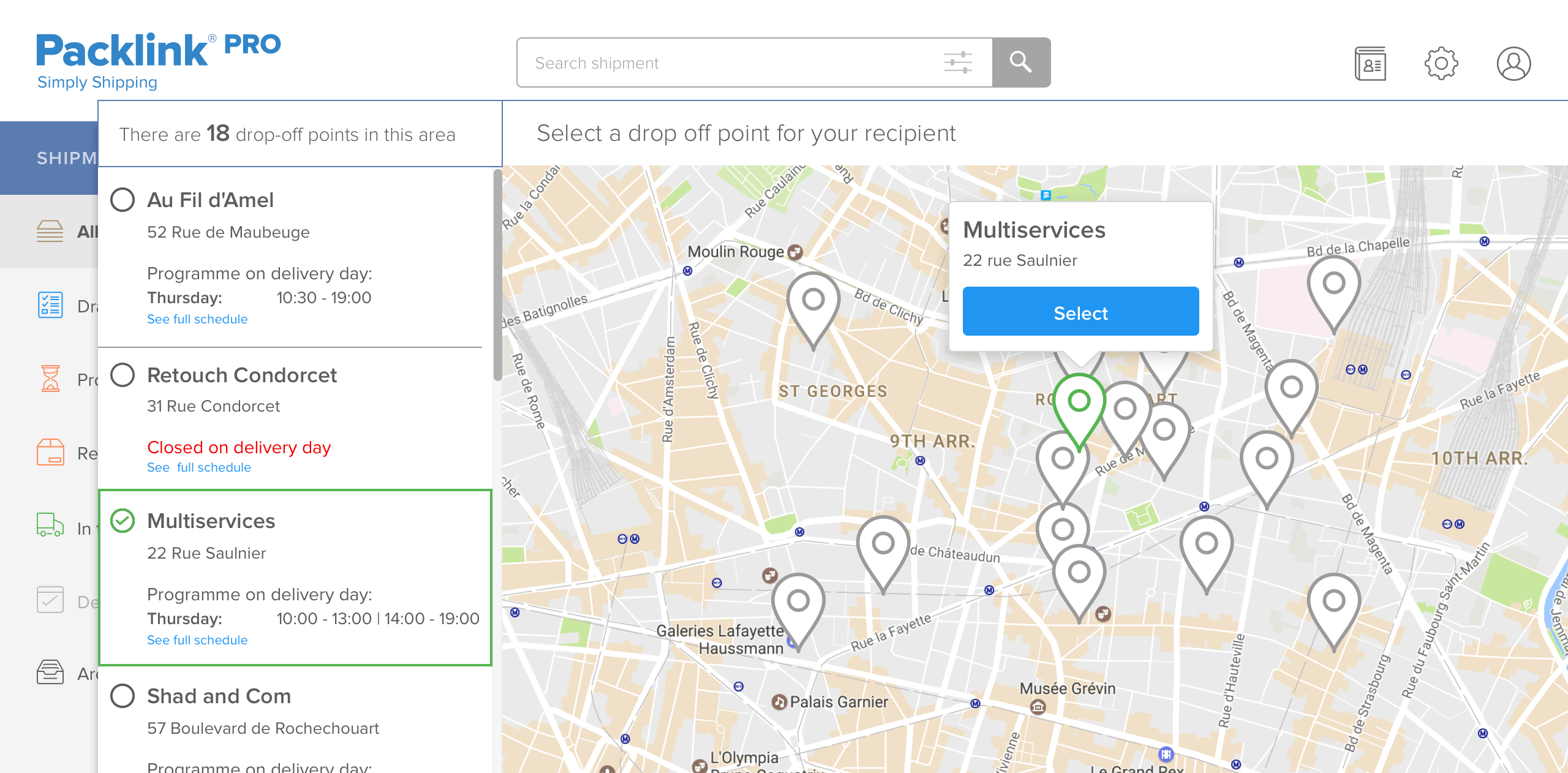 Dropoff Selection